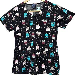 Zoe + Chloe Scrub Top Size XS Two Pocket Owls So Cute!